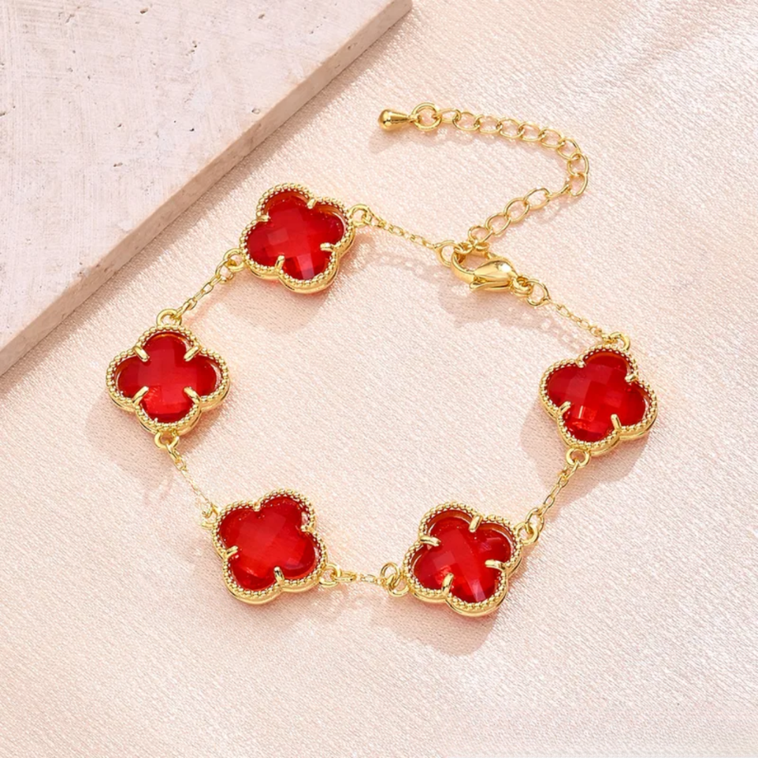 Chunky Red Resin Clover Bracelet