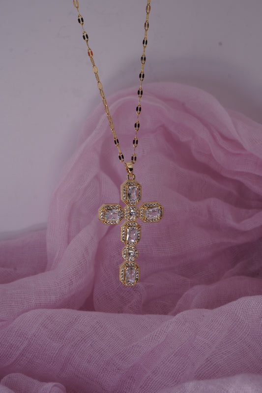 Large Square Crystal Cross Necklace