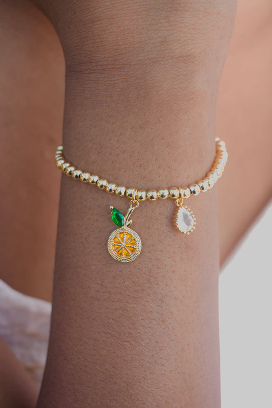 Beaded Orange Charm Bracelet