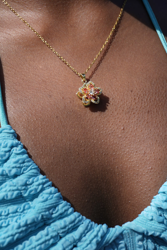 Orange Spinning Flower Necklace