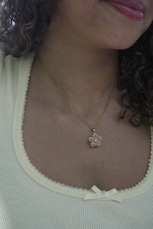 Pink Spinning Flower Necklace