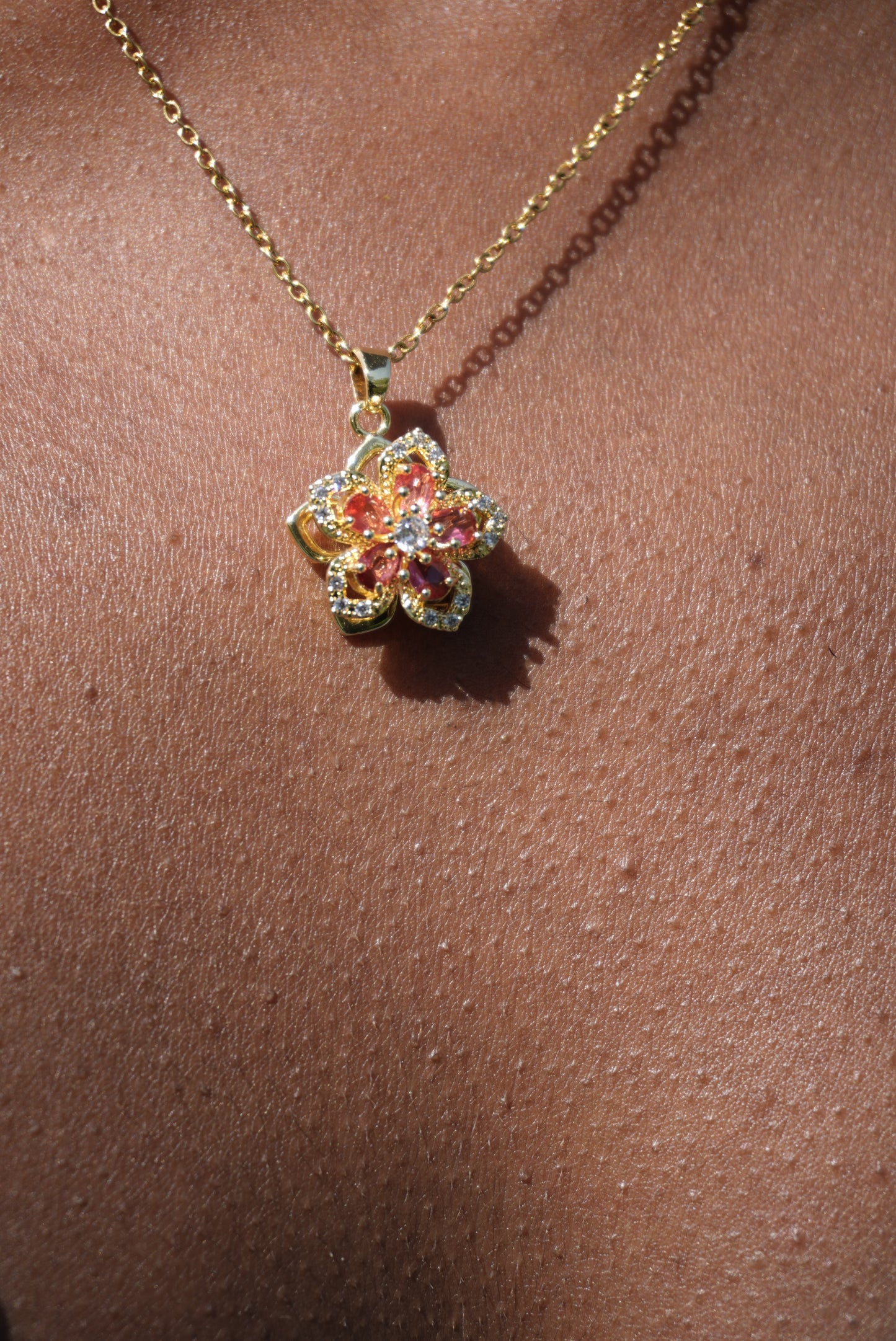 Orange Spinning Flower Necklace