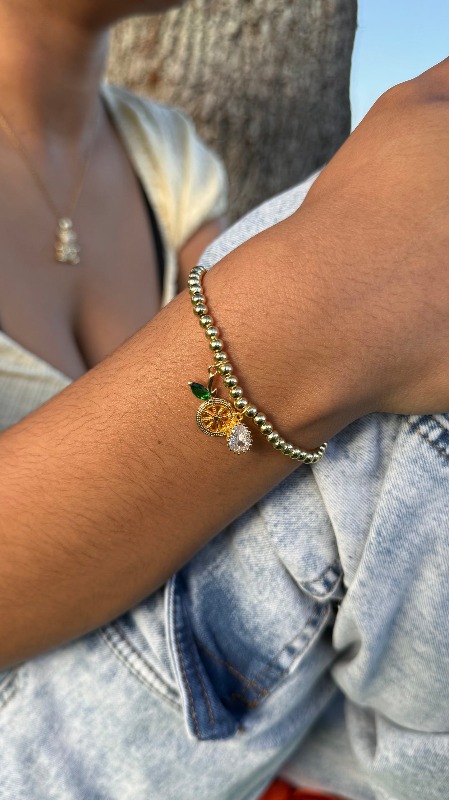 Beaded Orange Charm Bracelet
