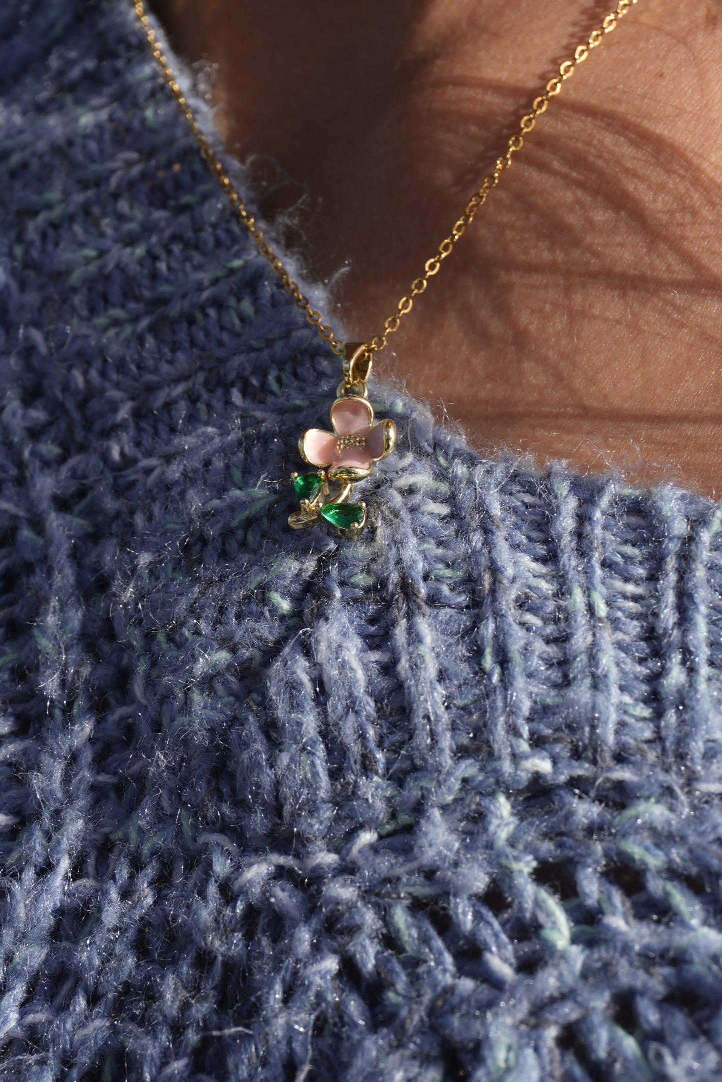 Pink Flower Gem Necklace