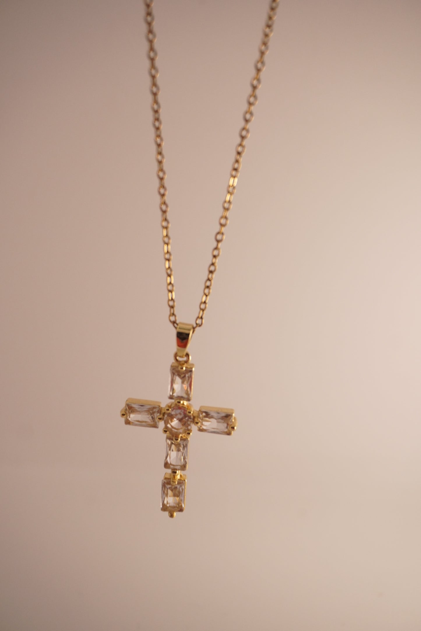 Square Cubic Zirconia Cross Necklace
