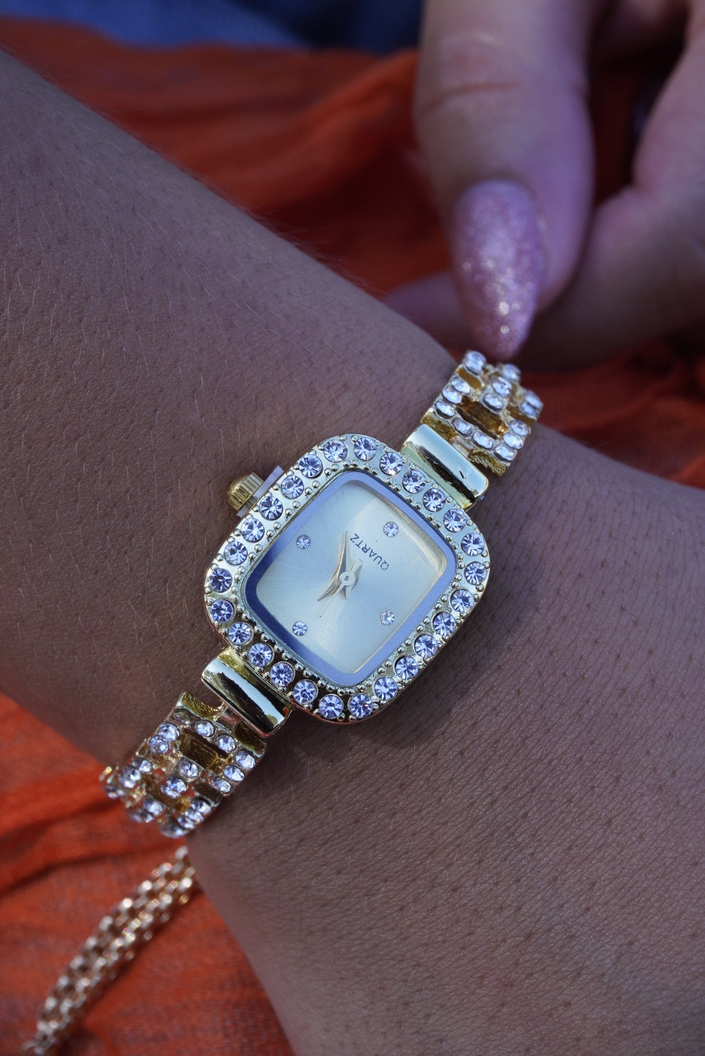 Drawstring Rhinestone Watch Bracelet