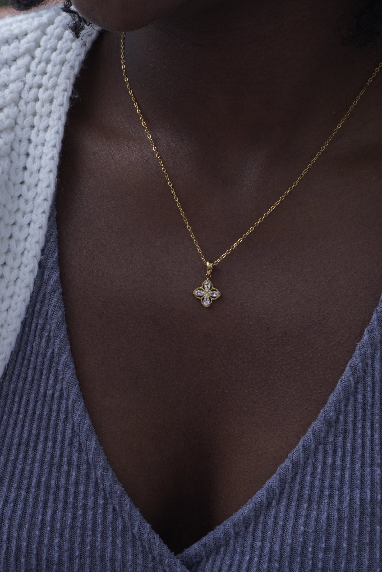 Tiny Rhinestone Clover Necklace