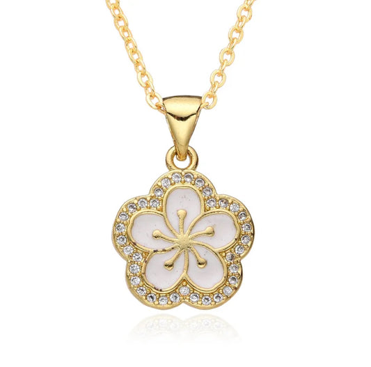 Rhinestone Hibiscus Flower Necklace