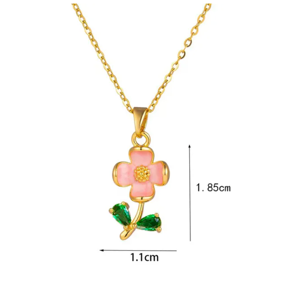 Pink Flower Gem Necklace