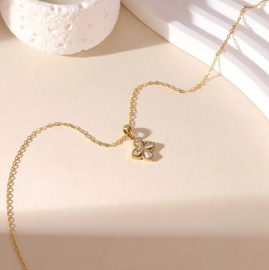 Tiny Rhinestone Clover Necklace
