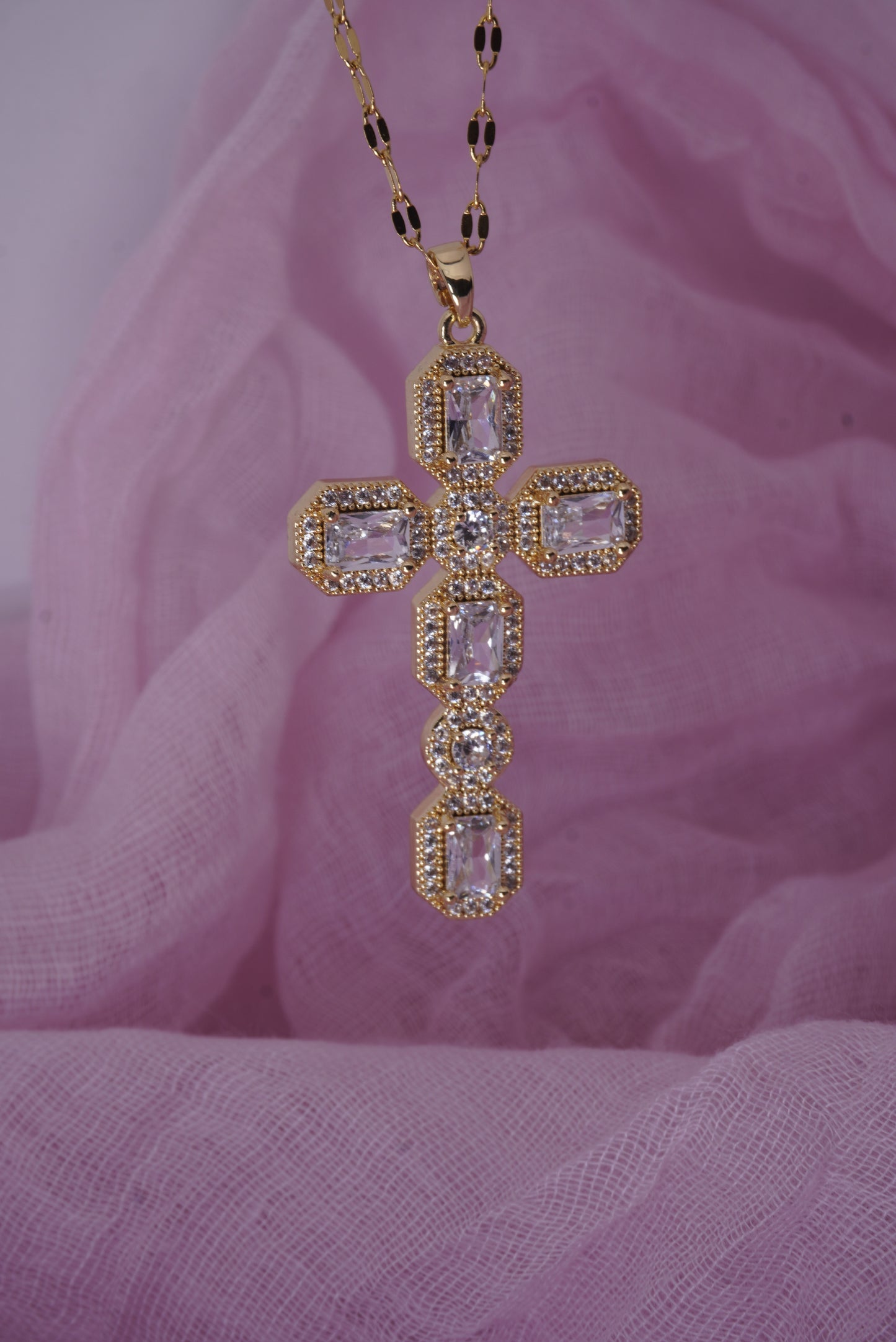 Large Square Crystal Cross Necklace