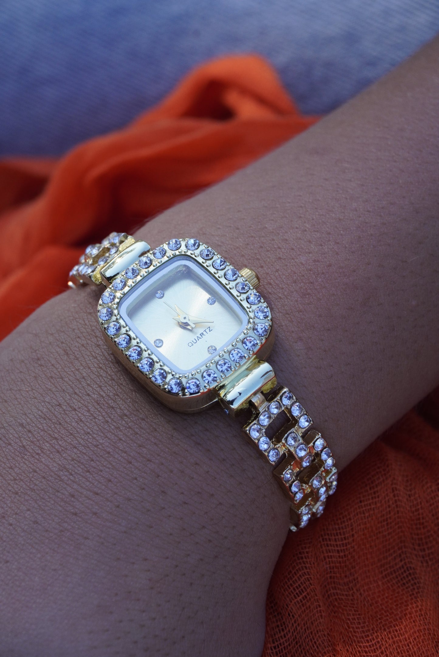 Drawstring Rhinestone Watch Bracelet