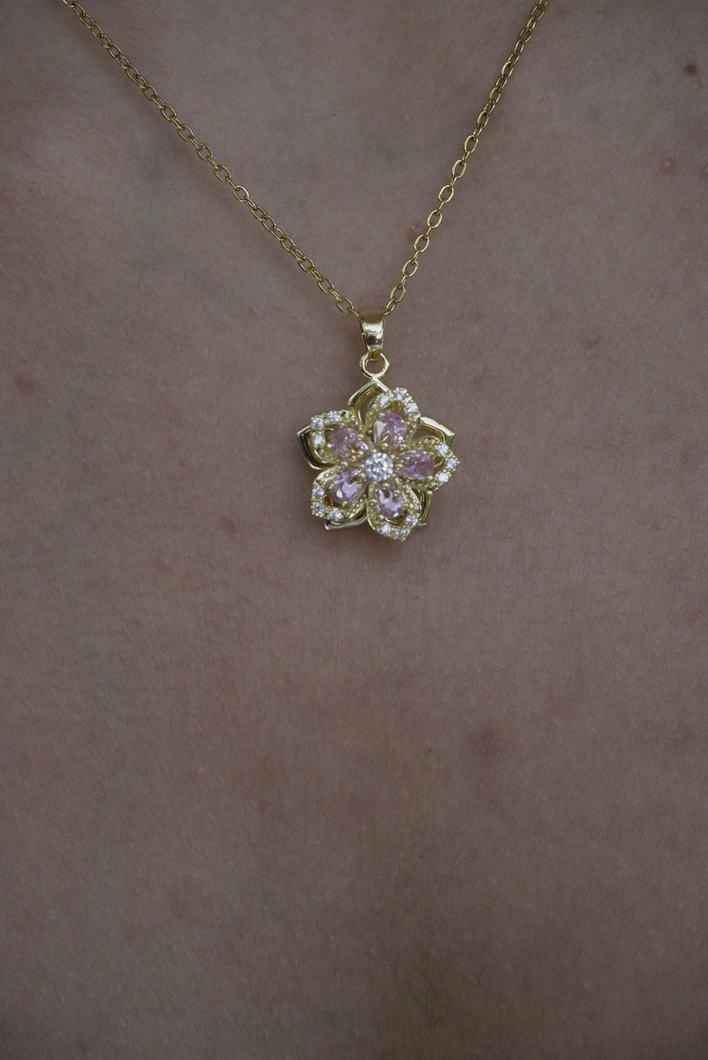Pink Spinning Flower Necklace