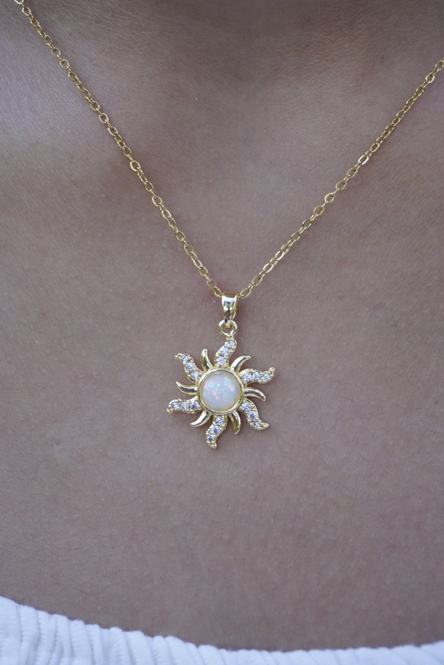 White Opal Sun Necklace