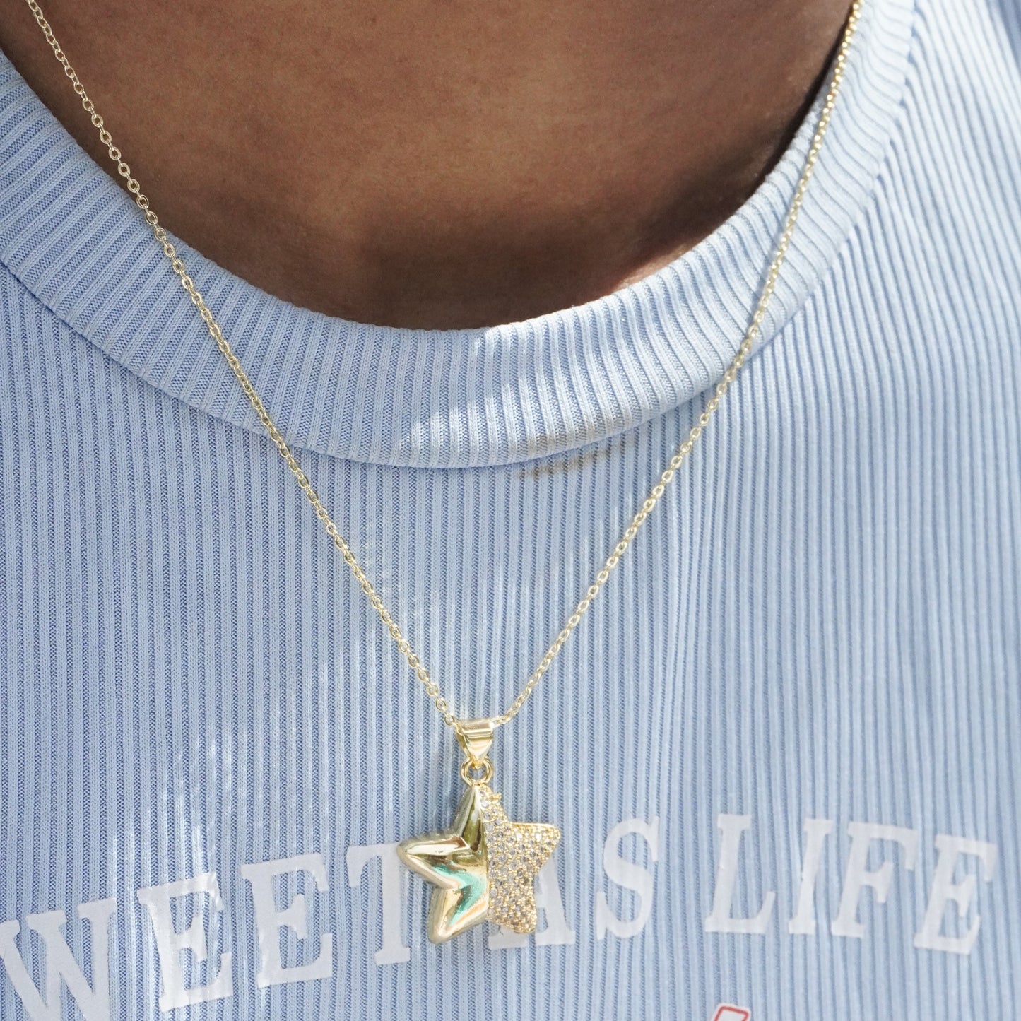 Star Half Rhinestone Necklaced