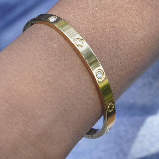 Rhinestone Clover Bangle Bracelet