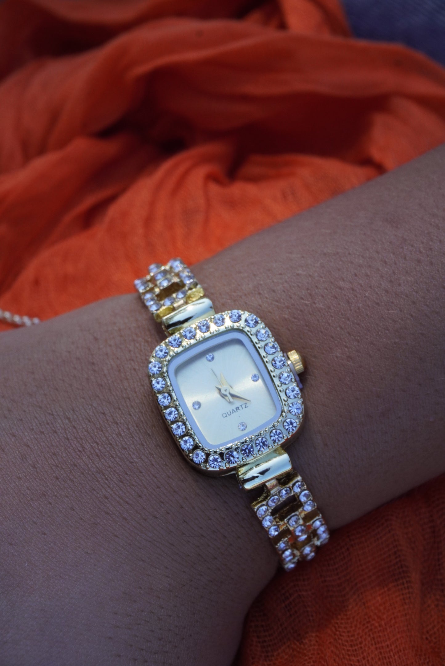 Drawstring Rhinestone Watch Bracelet