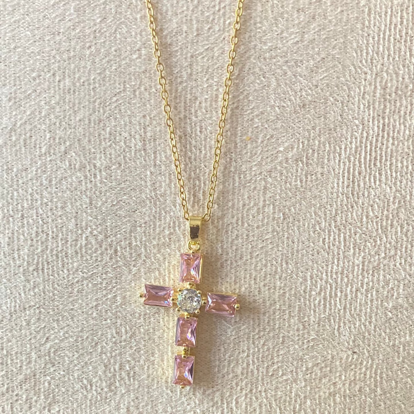 Square Cubic Zirconia Cross Necklace