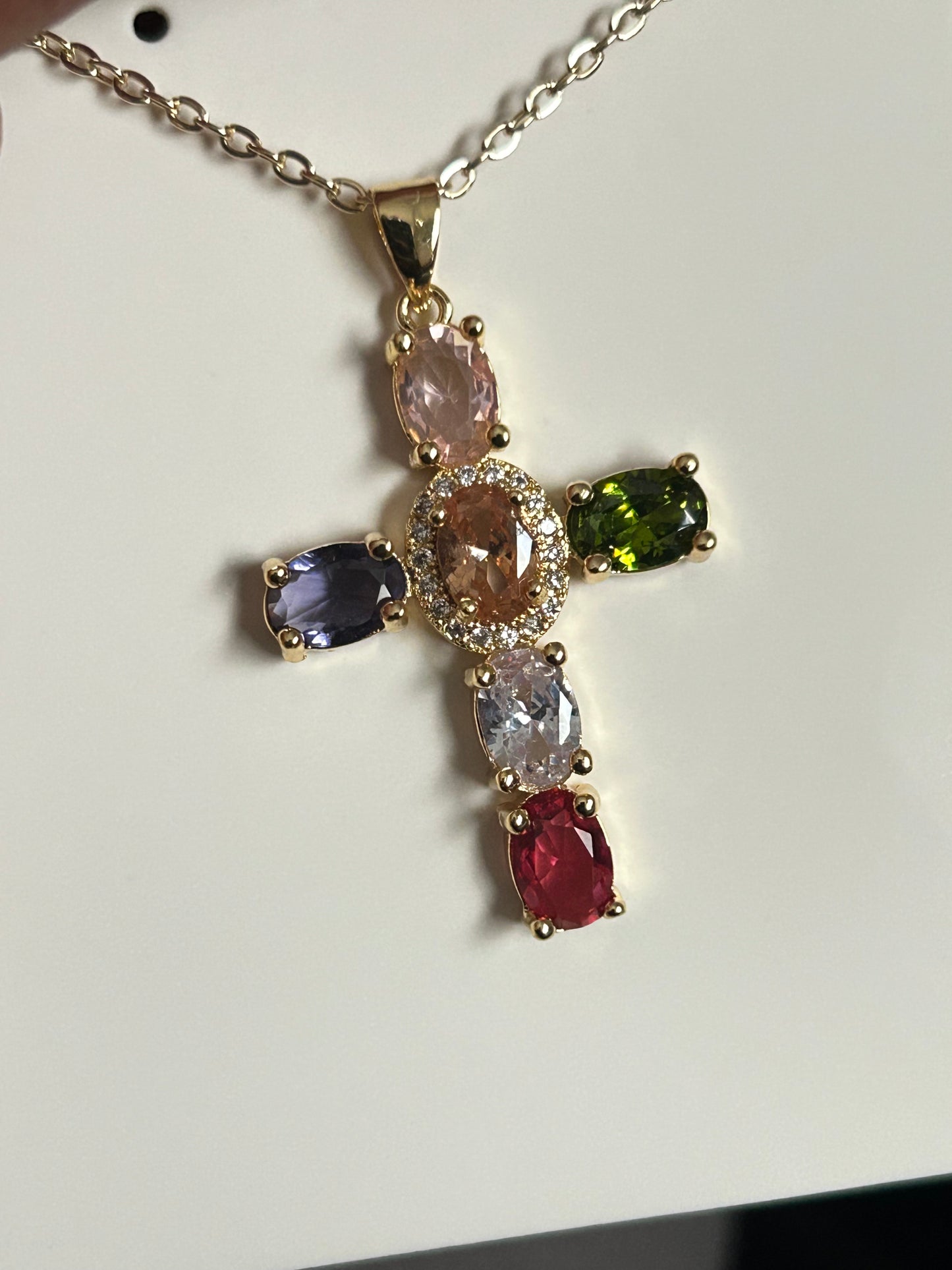 Oval Cubic Zirconia Cross Necklace