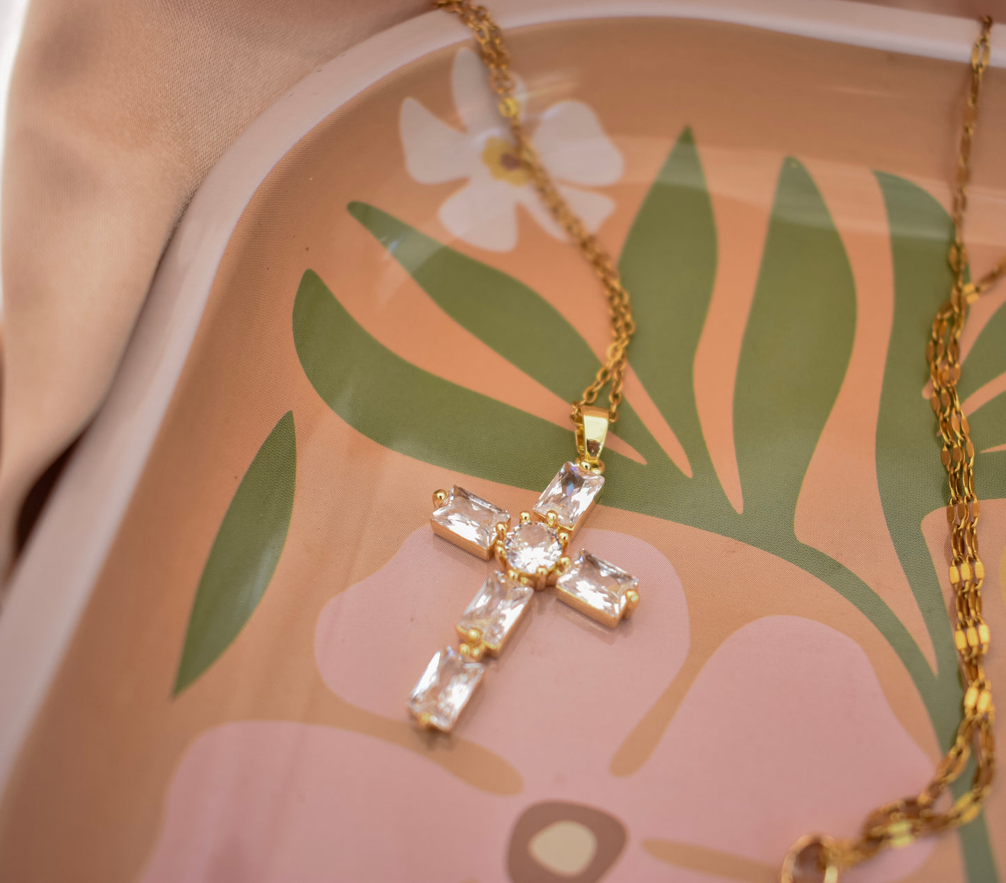 Square Cubic Zirconia Cross Necklace