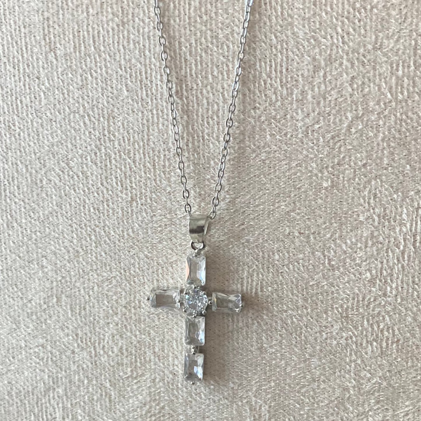 Square Cubic Zirconia Cross Necklace