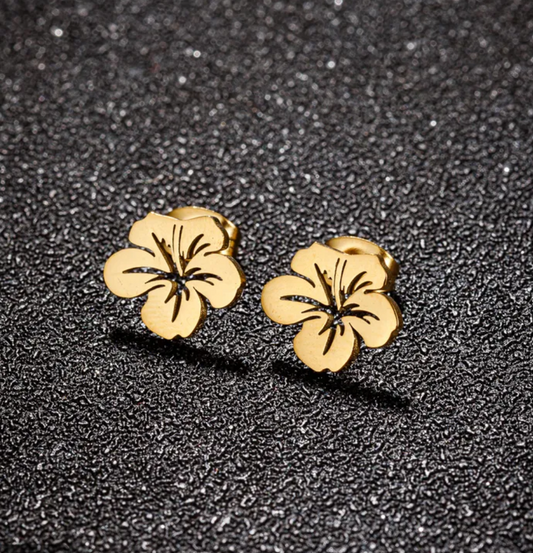 Outlined Hibiscus Flower Stud Earrings