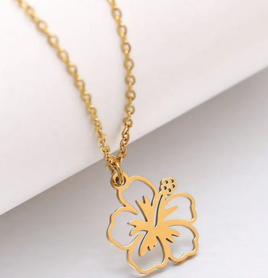 Outlined Hibiscus Flower Necklace