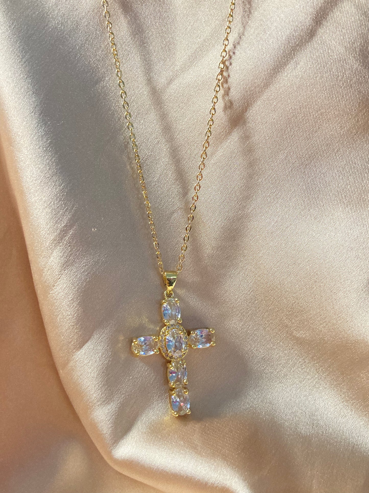 Oval Cubic Zirconia Cross Necklace