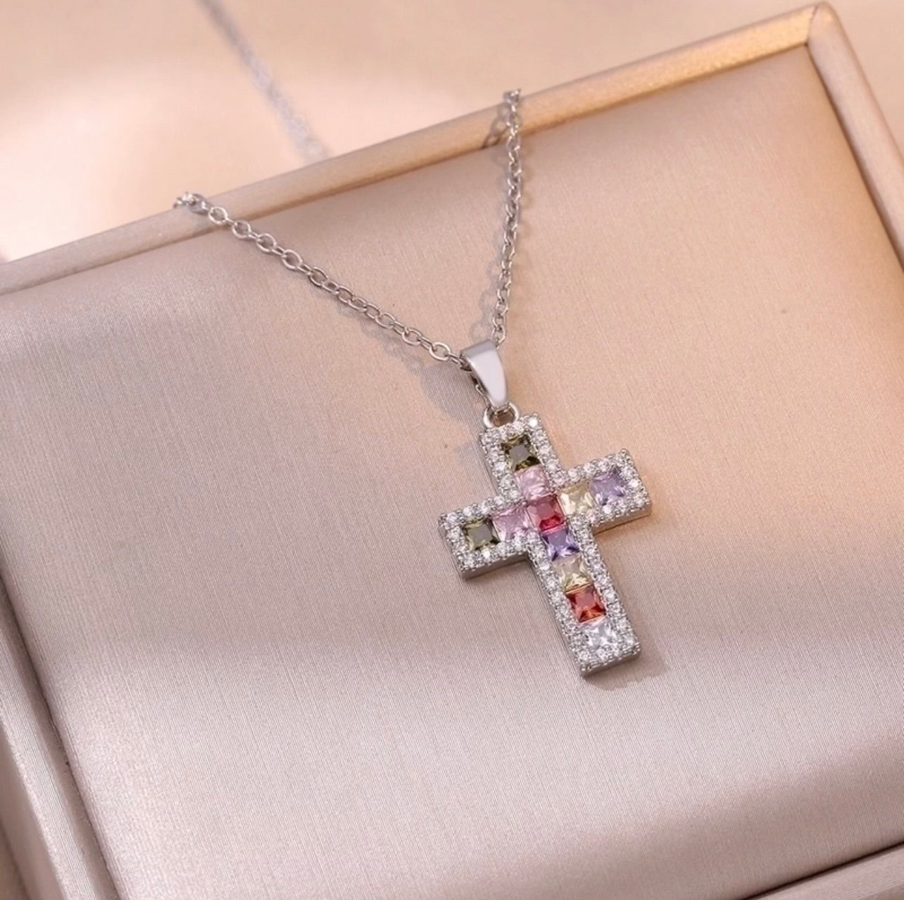 Block MultiColor Cross Necklace