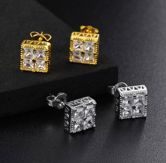 Square Cubic Zirconia Mens Studs